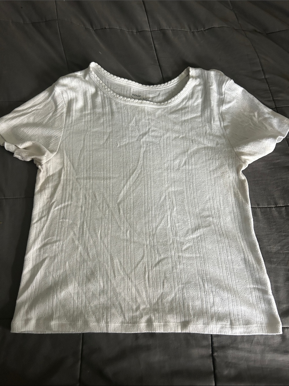 White Textured Short Sleeve Tee